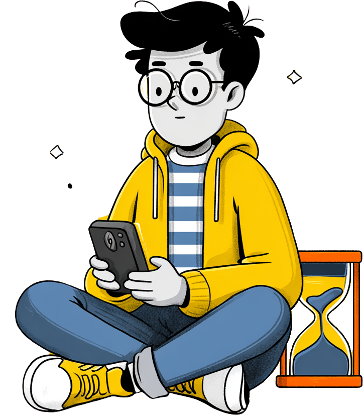 Person sitting cross-legged with a phone, tracking focus time