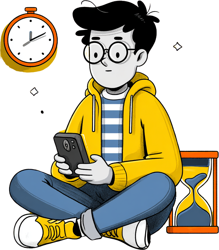 Person sitting cross-legged with a phone, tracking focus time